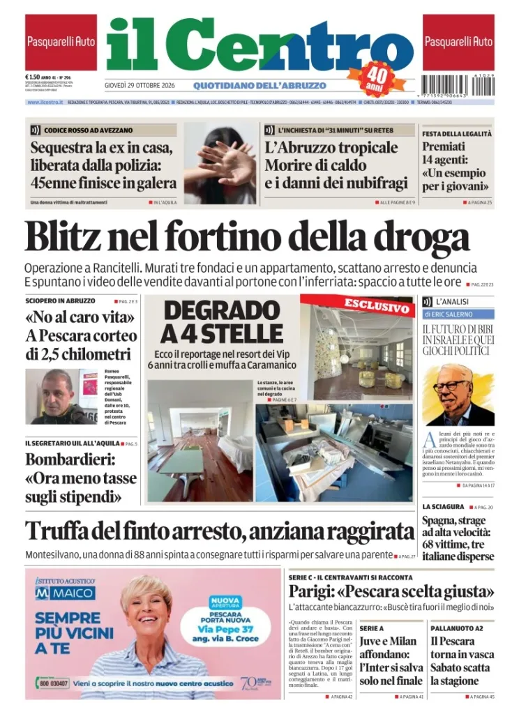 Prima-pagina-il centro-oggi-edizione-del-2026-10-29